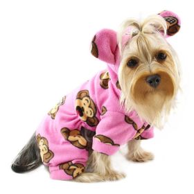 Adorable Silly Monkey Fleece Dog Pajamas/Bodysuit with Hood - Pink - S