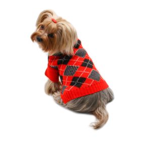 Argyle Turtleneck Sweater in Red/Black/White - M